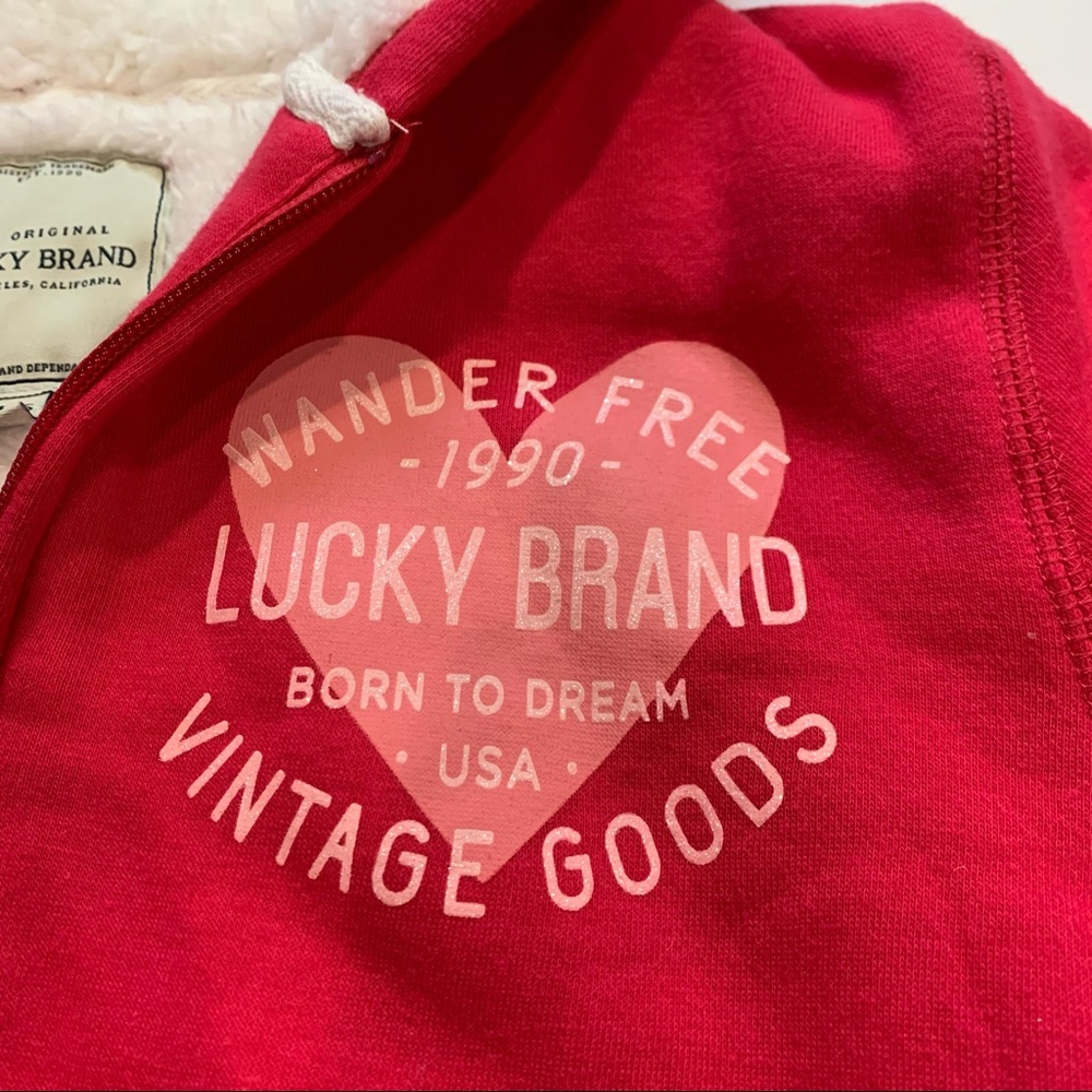 Vintage Lucky Brand Sherpa-Lined Full Zip Up Hoodie Sweatshirt Size Large - Picture 6 of 11